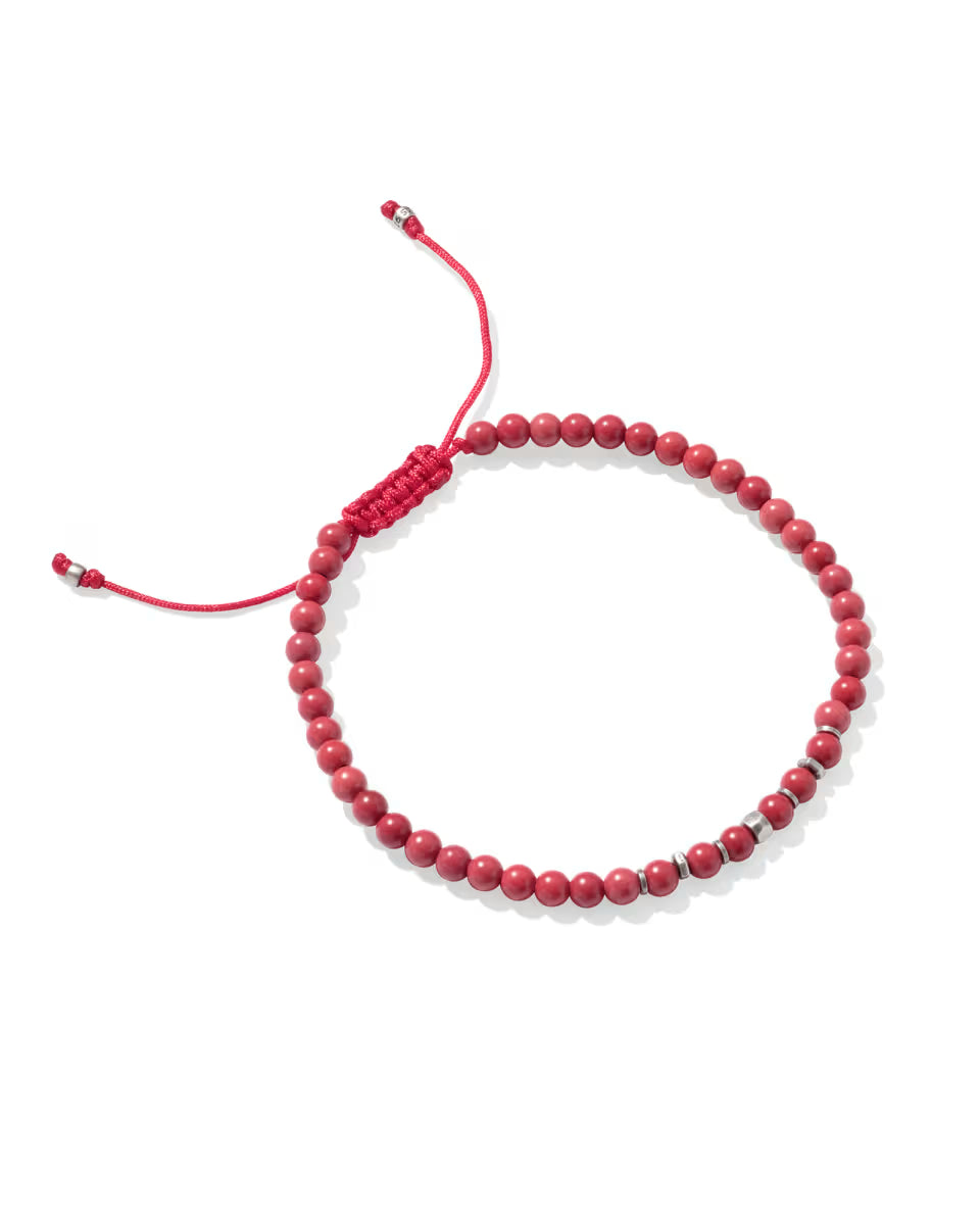 Otto Oxidized Sterling Silver Beaded Bracelet in Maroon Jade