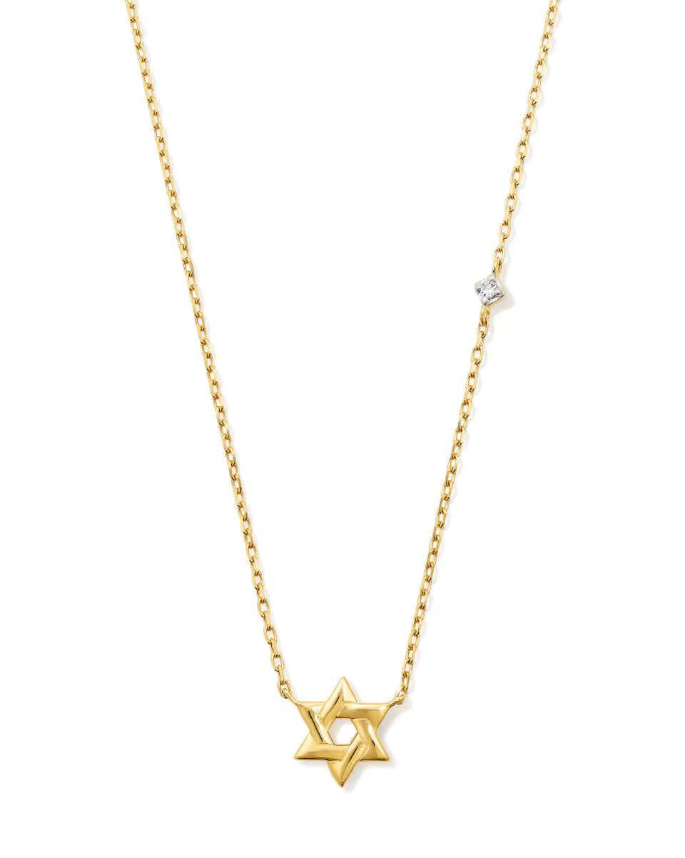 Tiny Star of David 14k White Gold Pendant Necklace in White Diamond