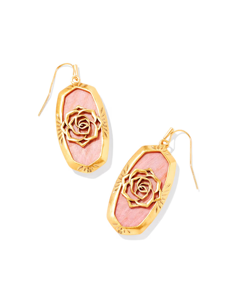 Elle Vintage Gold Etch Frame Drop Earrings in Bronze Veined Turquoise Magnesite Red Oyster