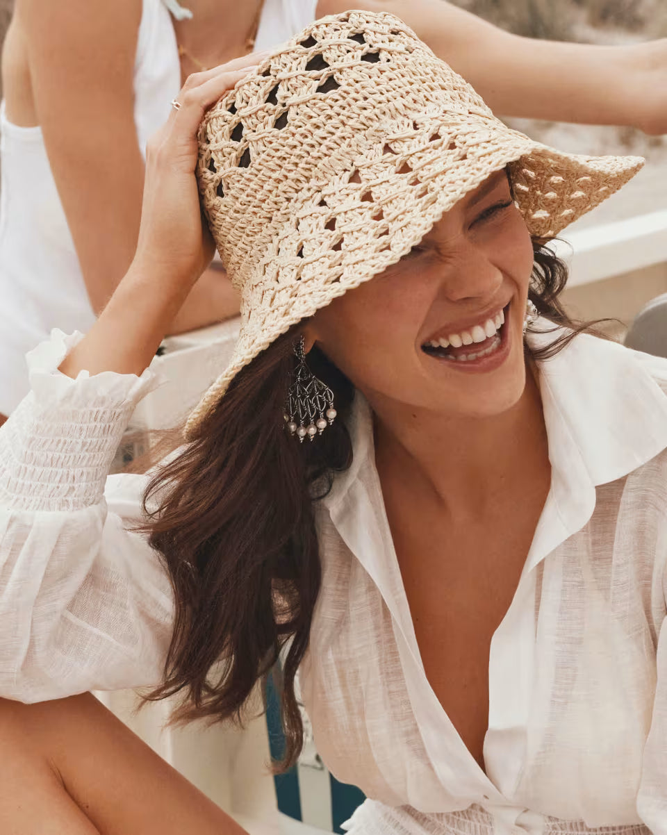 Woven Bucket Hat with Shell Pin
