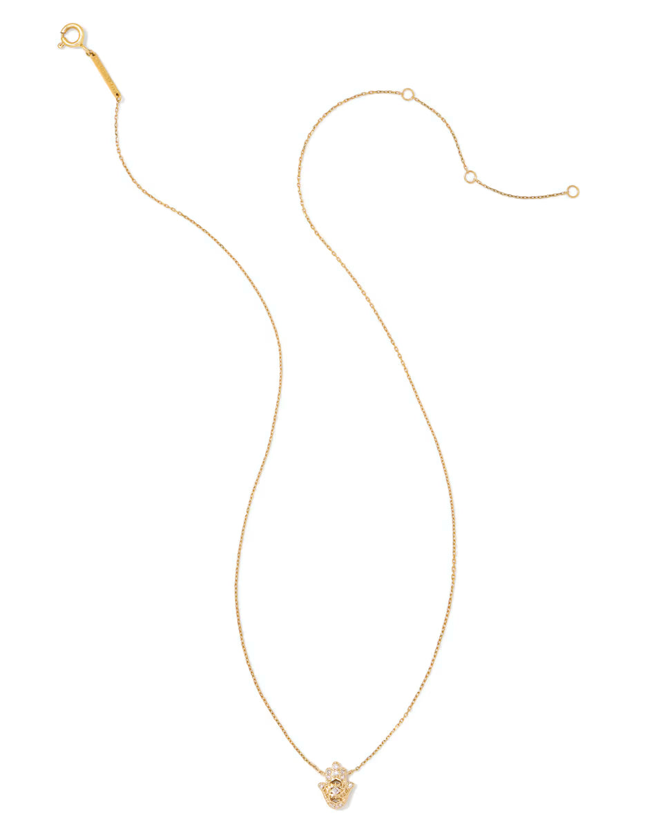 Hamsa 14k White Gold Pendant Necklace in White Diamond