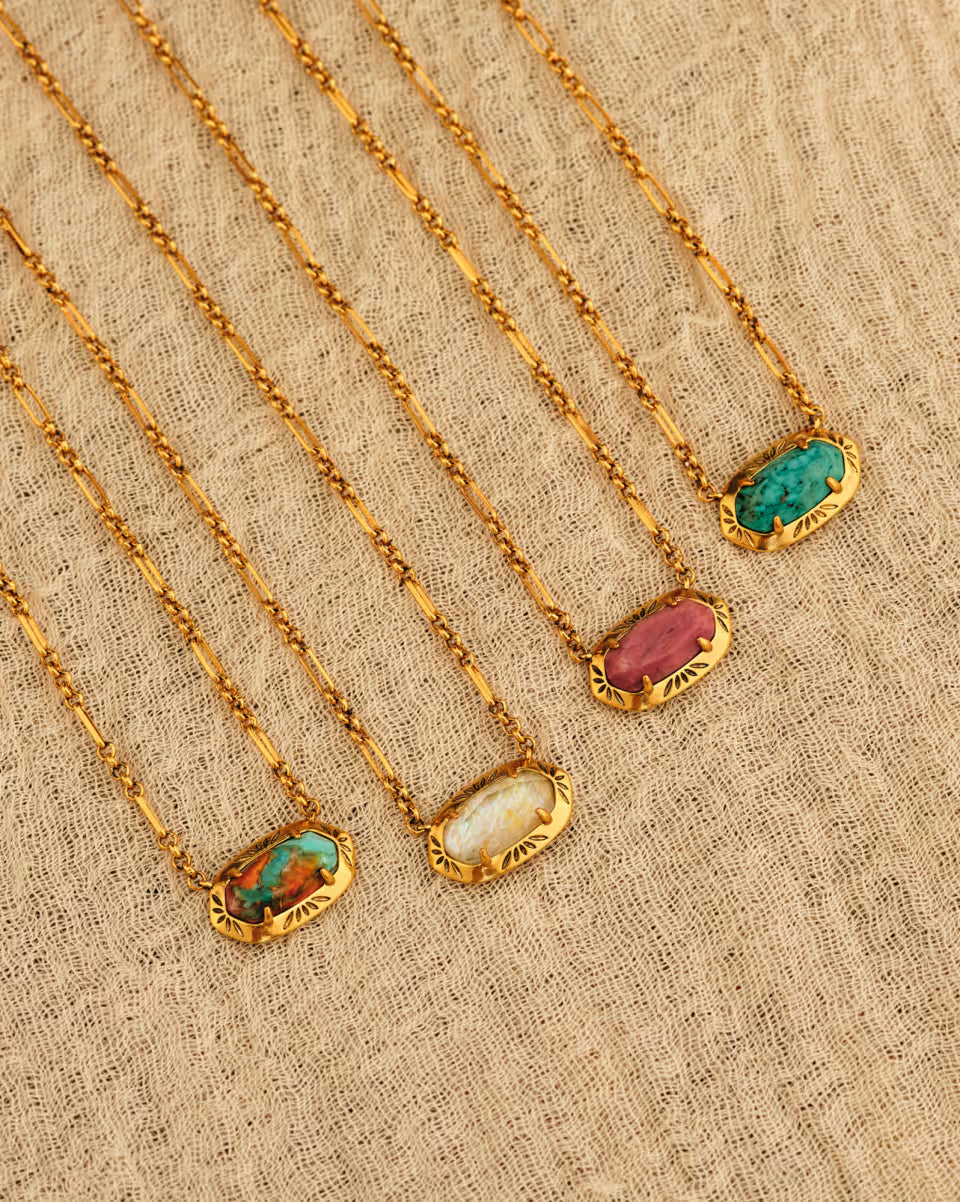 Elisa Vintage Gold Etch Frame Short Pendant Necklace in Variegated Turquoise Magnesite