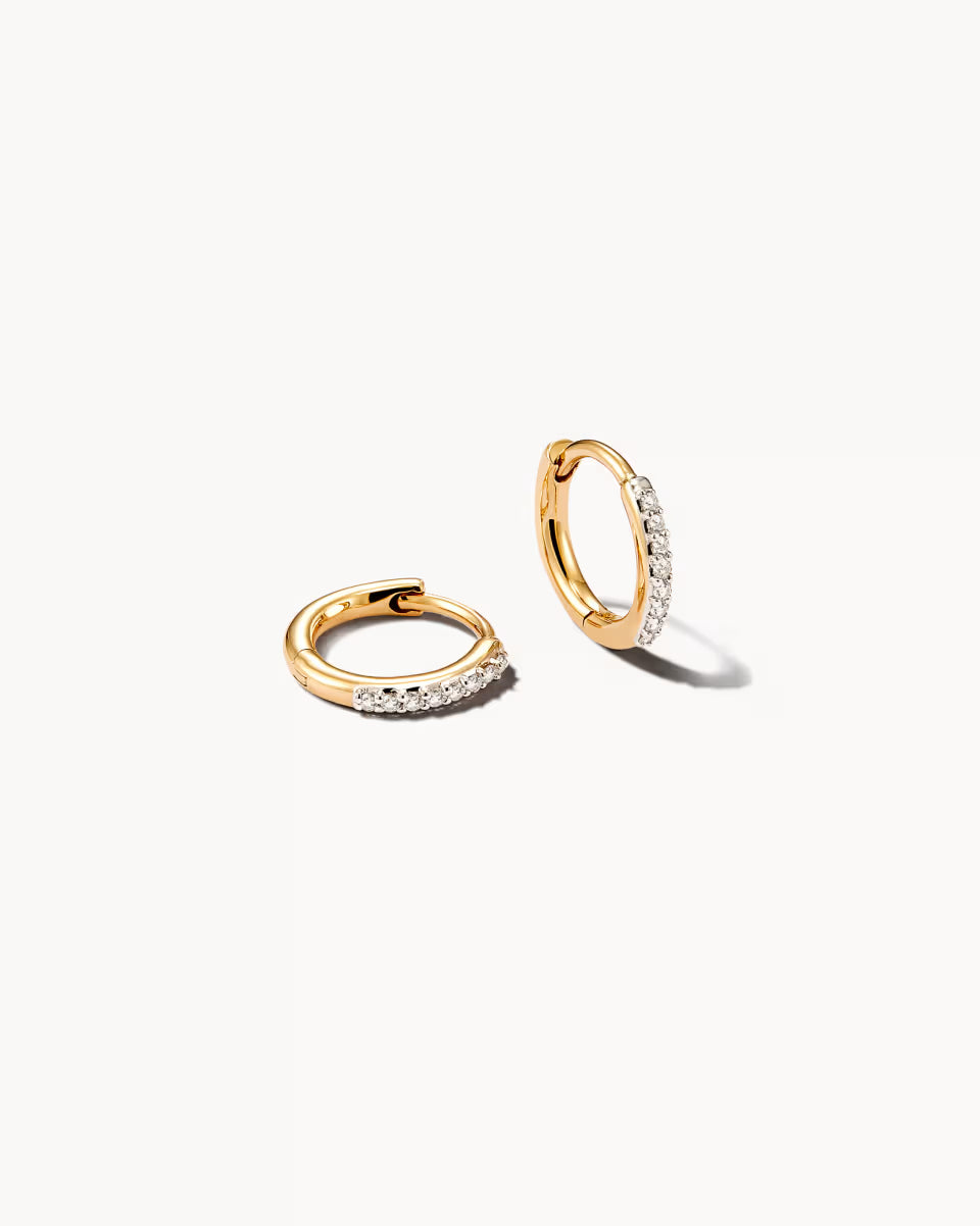 Mila 14k Yellow Gold Huggie Earrings in White Diamond
