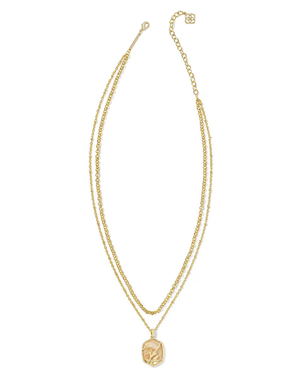 Daphne Gold Coral Frame Multi Strand Necklace in Iridescent Abalone
