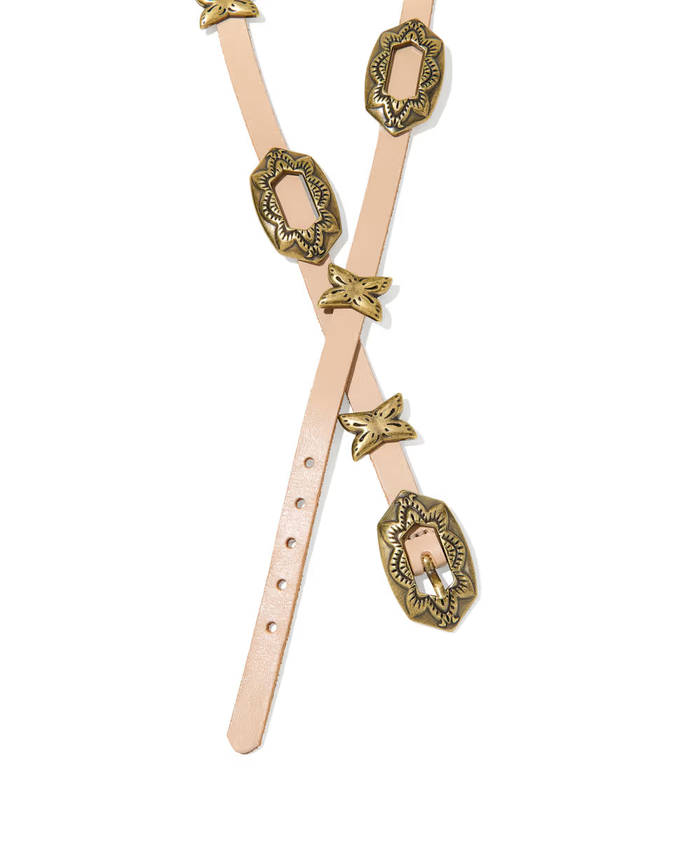 Concho Thin Belt in Taupe Leather