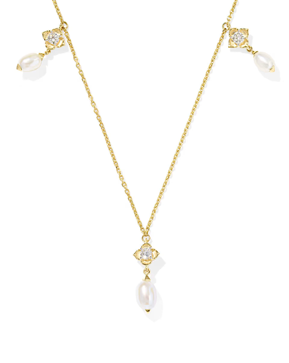 0.21 ct Lab Grown Diamond Dira 14k Yellow Gold Pearl Strand Necklace