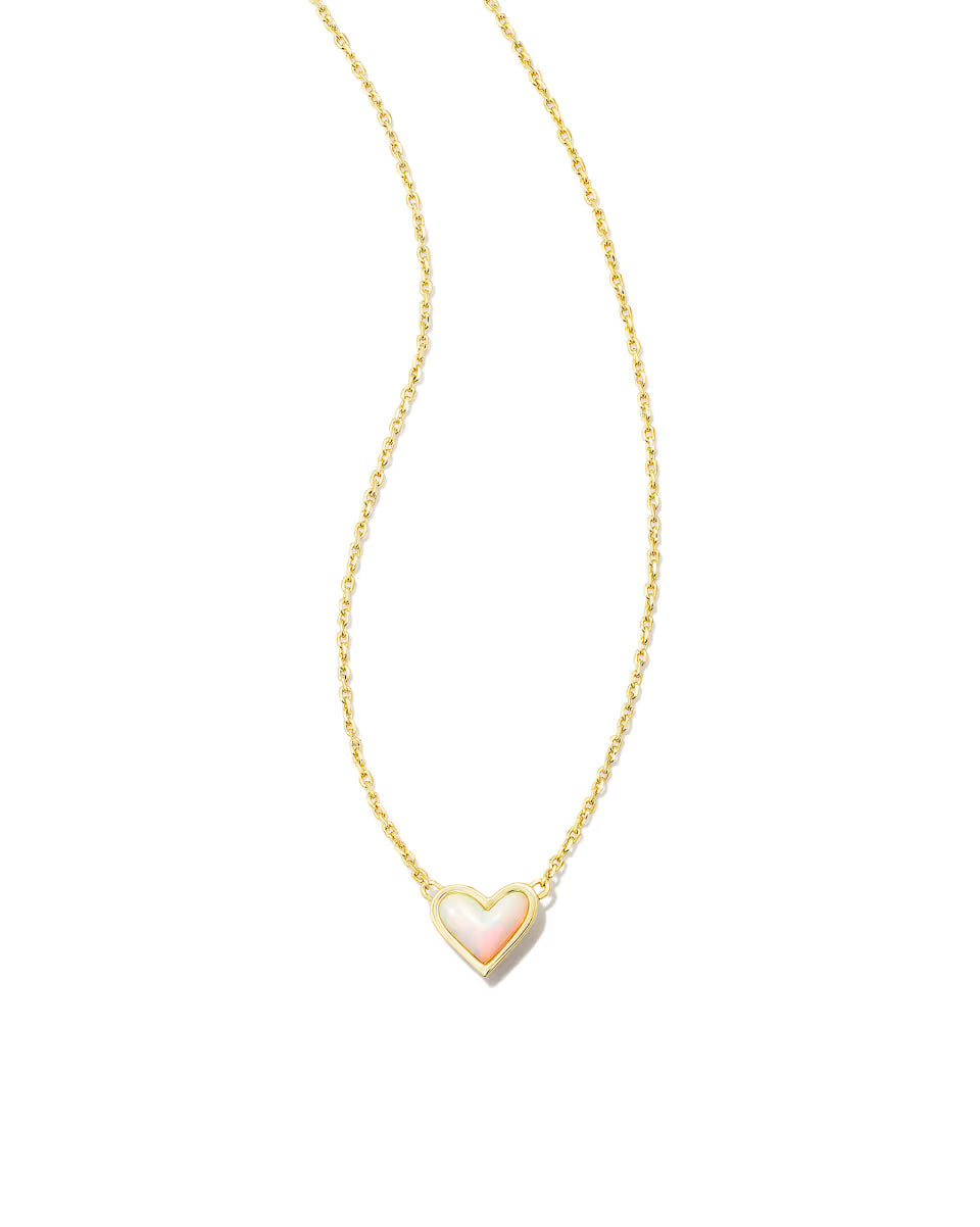 Framed Ari Heart Gold Short Pendant Necklace in Light Pink Drusy