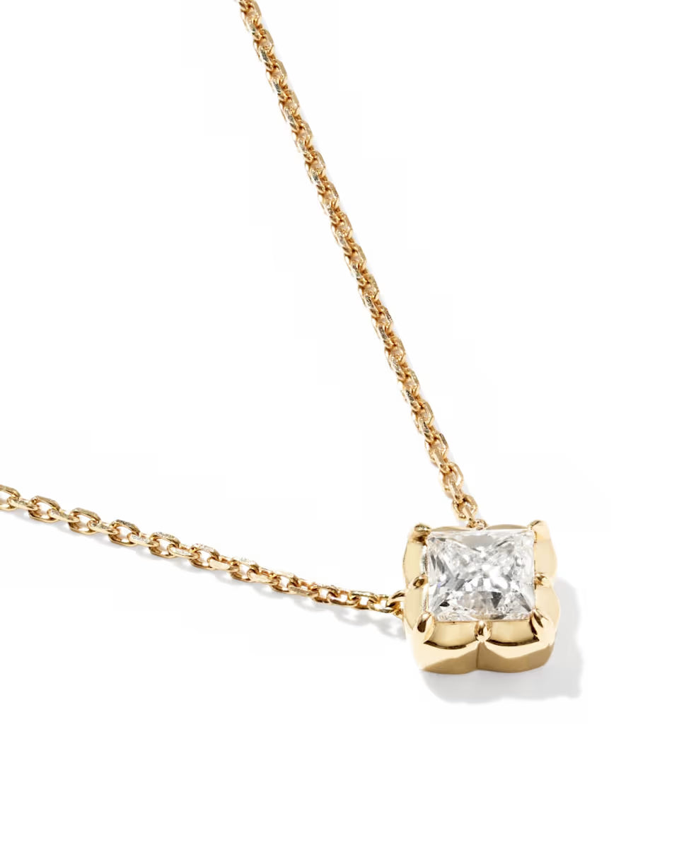 0.45 ct Lab Grown White Diamond Dira Princess 14k White Gold Short Pendant Necklace