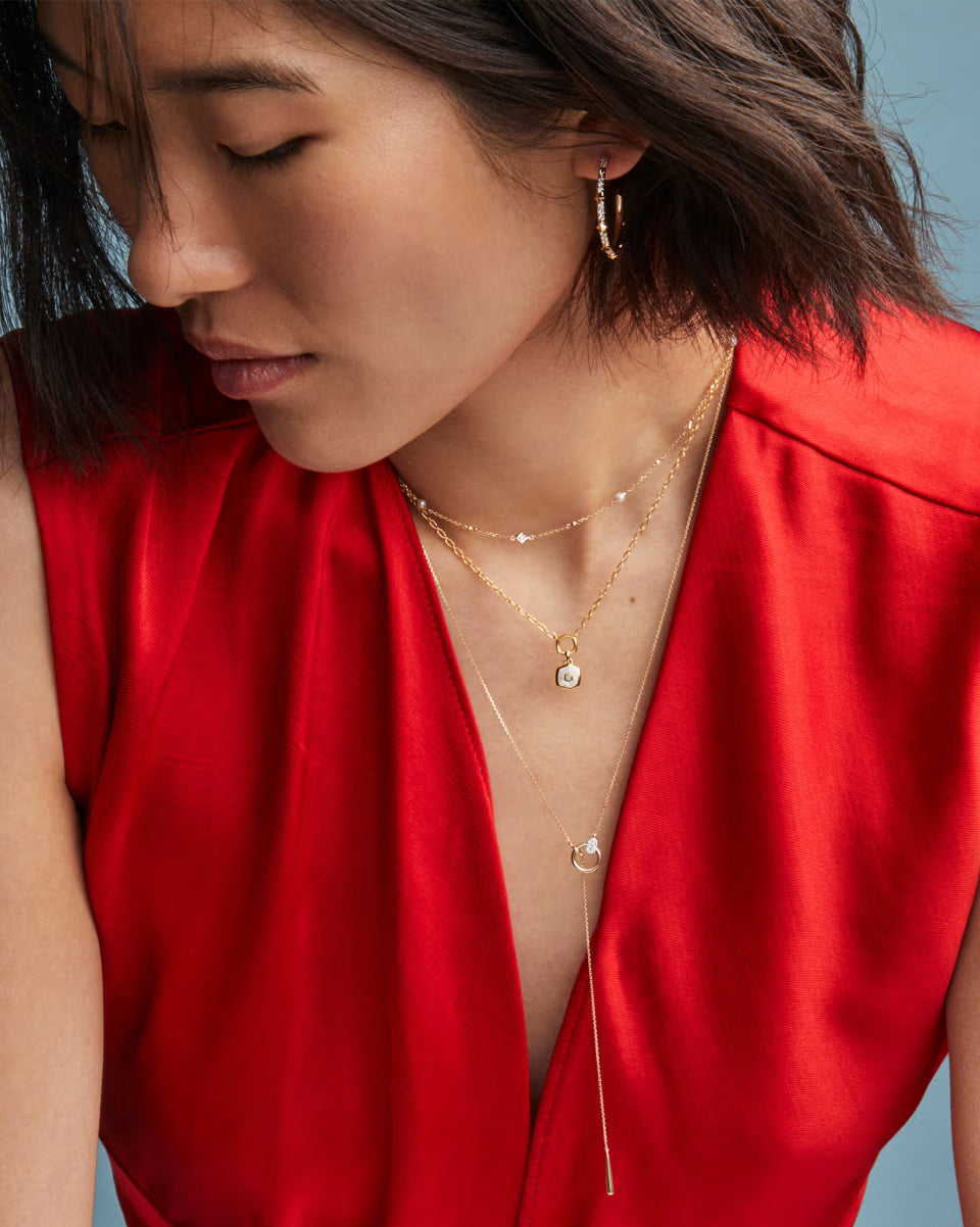 Tegan 14k Yellow Gold Y Necklace in White Diamond