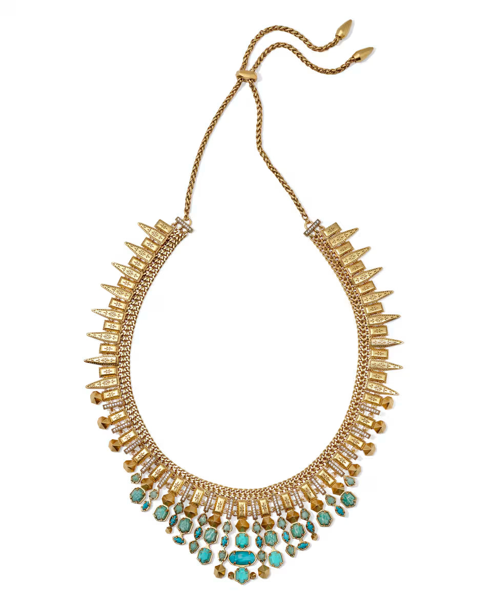 Serayah Vintage Gold Collar Statement Necklace in Teal Mix