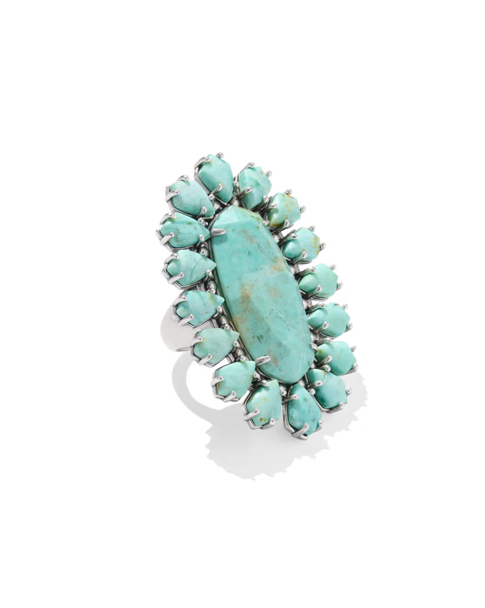 Flynn Vintage Silver Cocktail Ring in Sea Green Chrysocolla