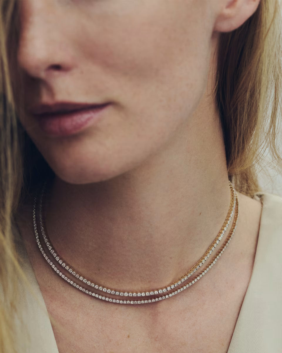 7.95 ct Lab Grown White Diamond Tennis Necklace in 14k Yellow Gold