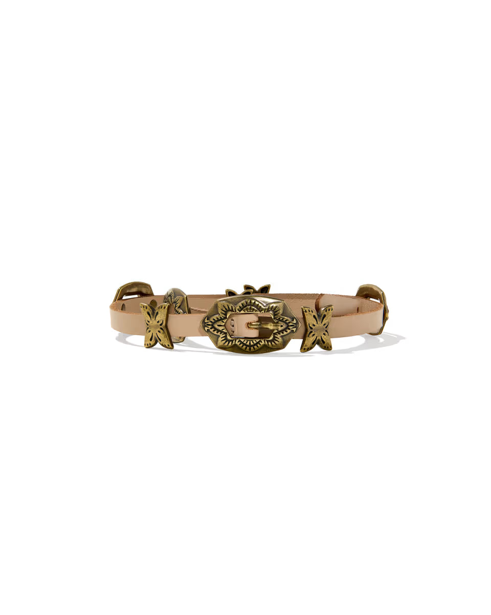 Concho Thin Belt in Taupe Leather