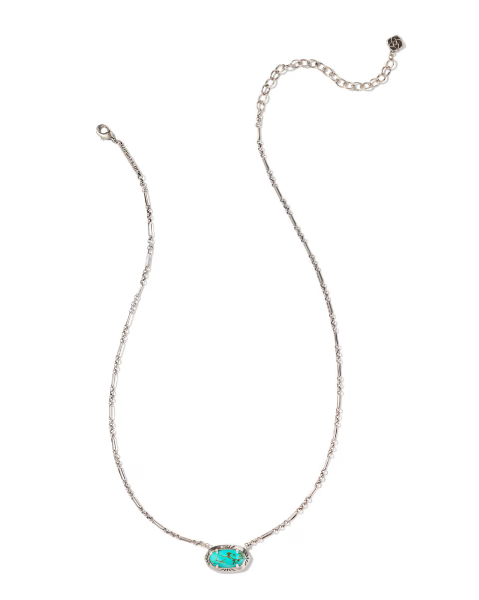 Elisa Vintage Silver Etch Frame Short Pendant Necklace in Variegated Turquoise Magnesite