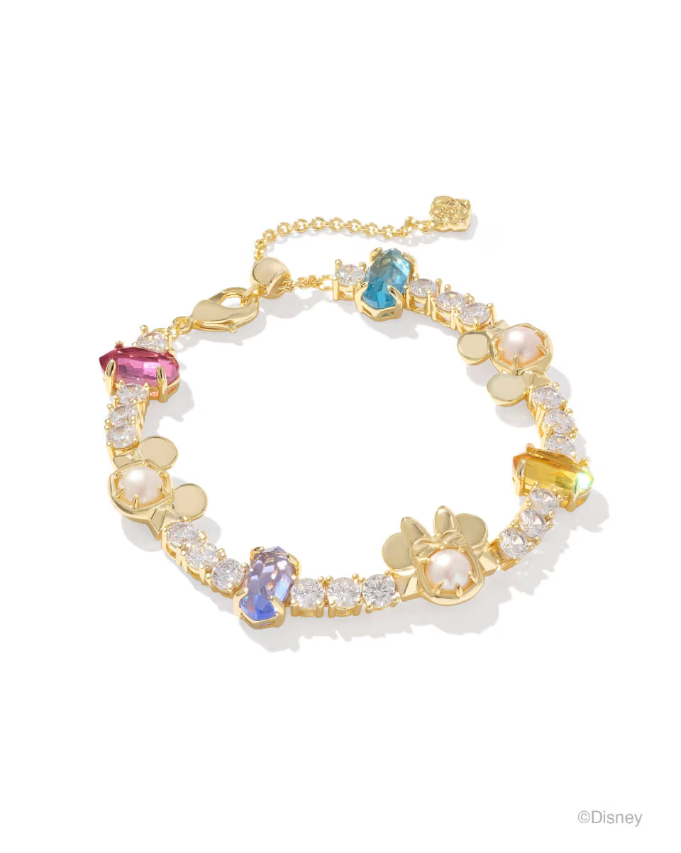 Disney | Kendra Scott Gold Mickey Mouse and Minnie Mouse Tennis Bracelet in White CZ