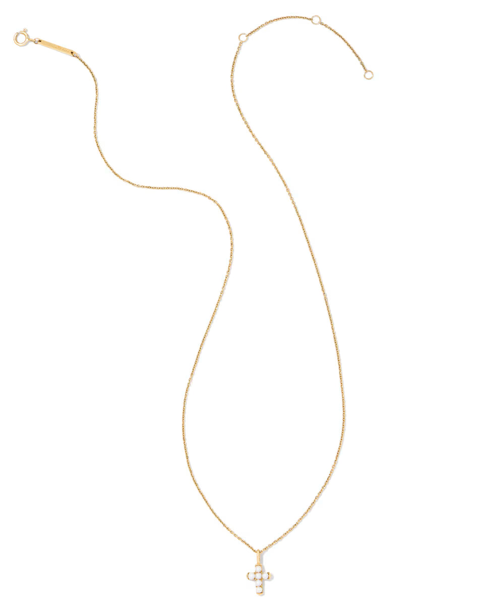 Pearl 14k White Gold Cross Pendant Necklace in Freshwater Cultured Pearl