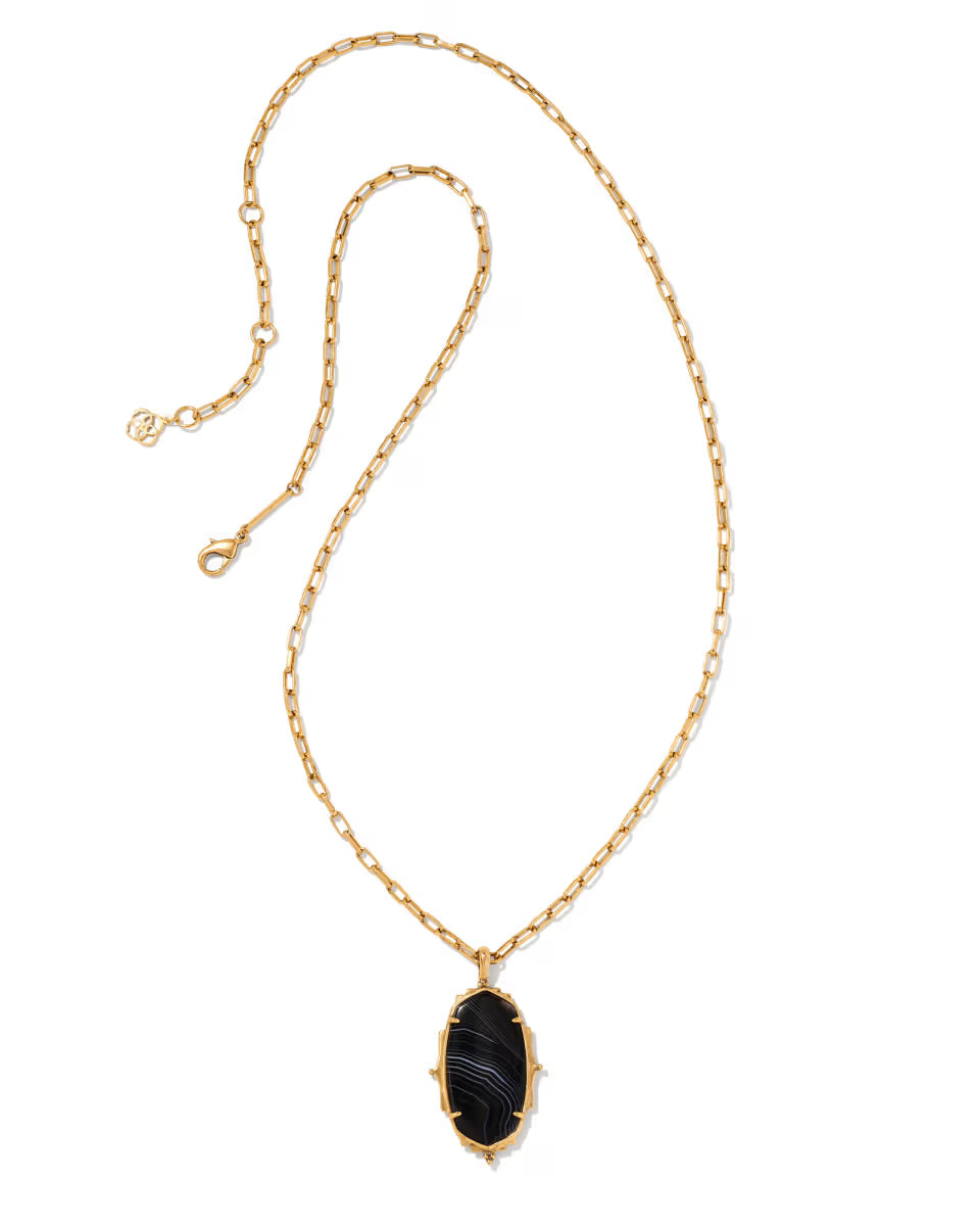 Baroque Ella Vintage Gold Long Pendant Necklace in Black Banded Agate