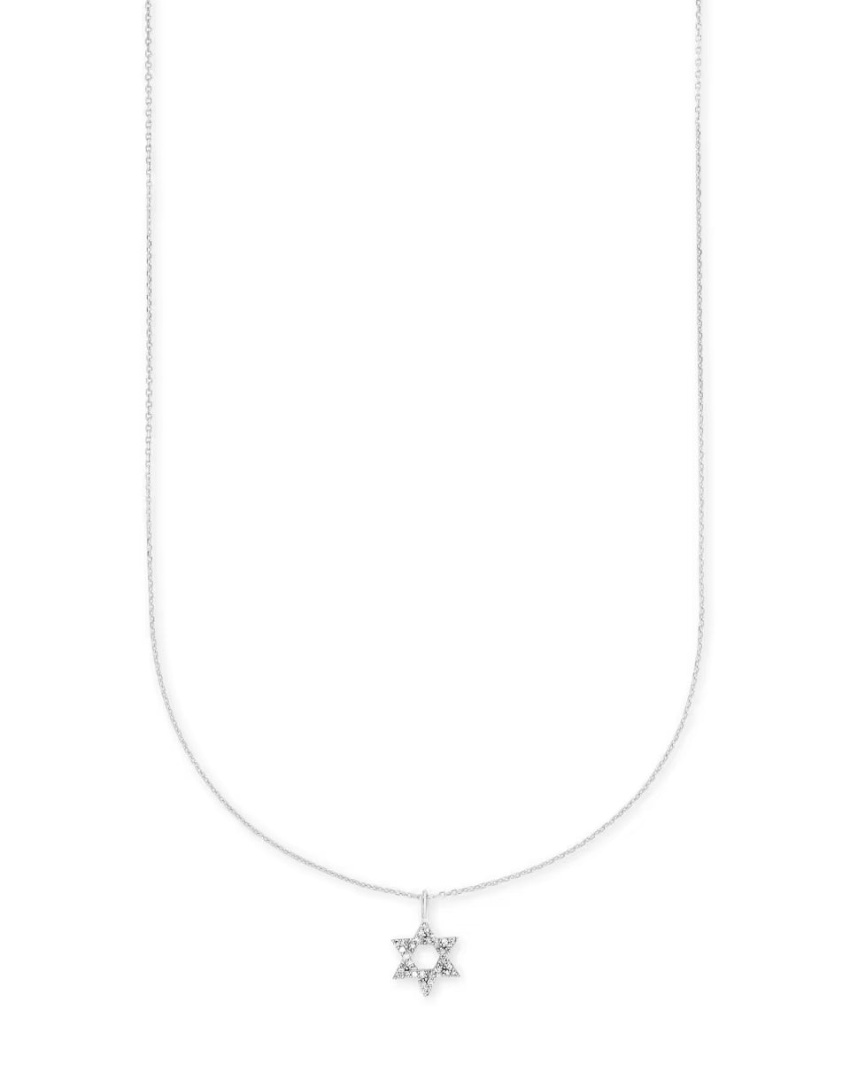 Star of David 14k White Gold Pendant Necklace in White Diamonds