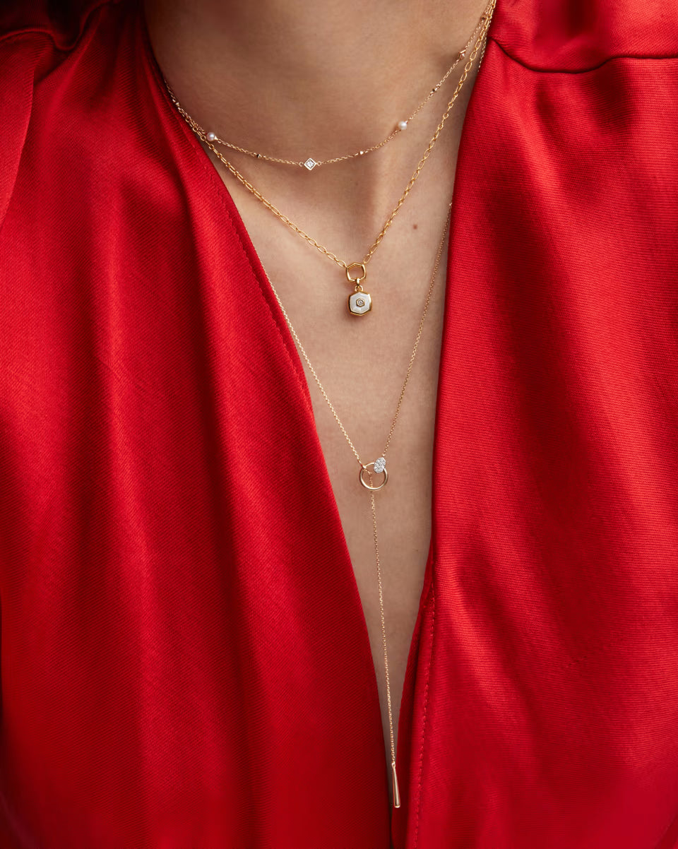 Tegan 14k Yellow Gold Y Necklace in White Diamond