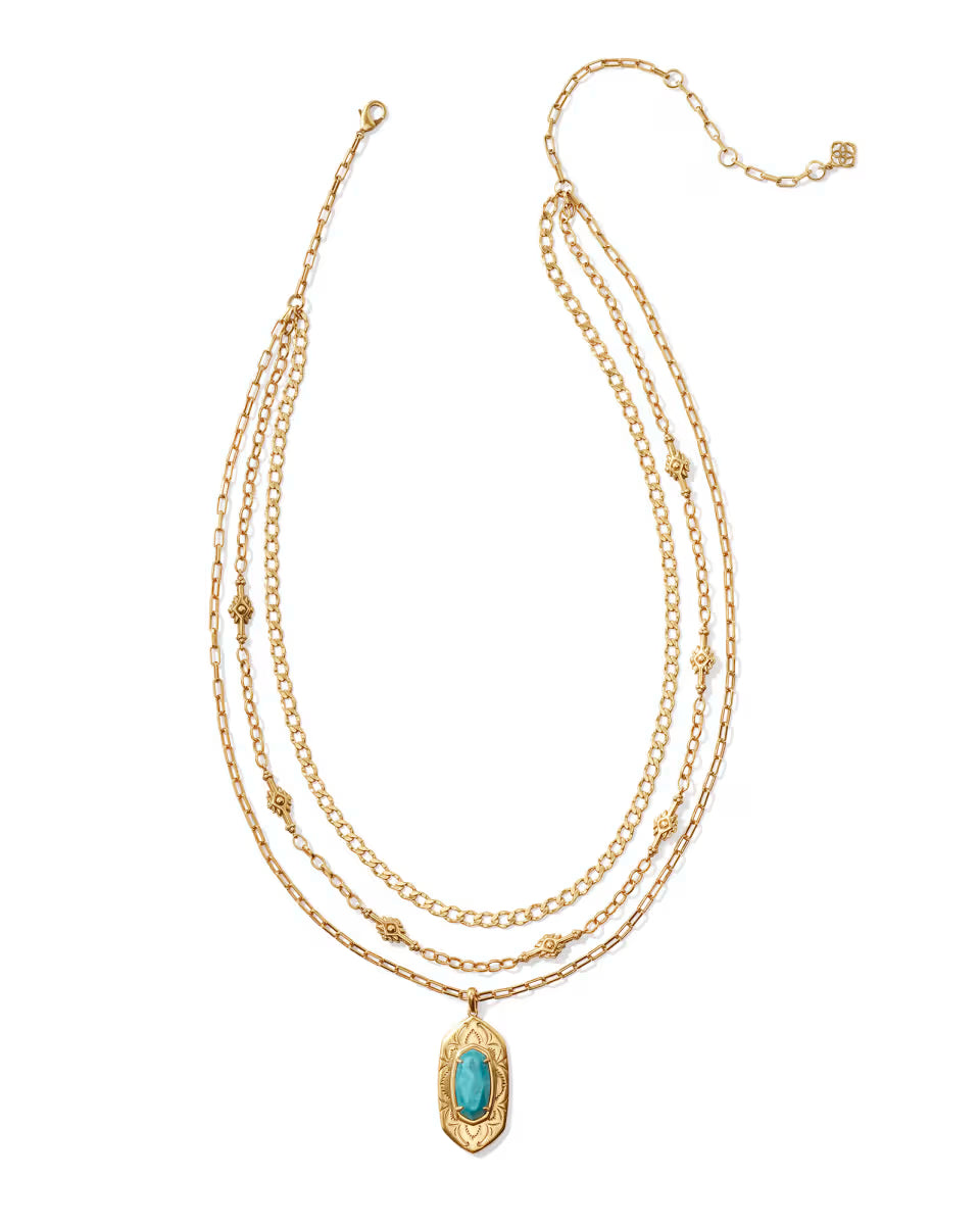 Keziah Vintage Silver Multi Strand Necklace in Sea Green Chrysocolla