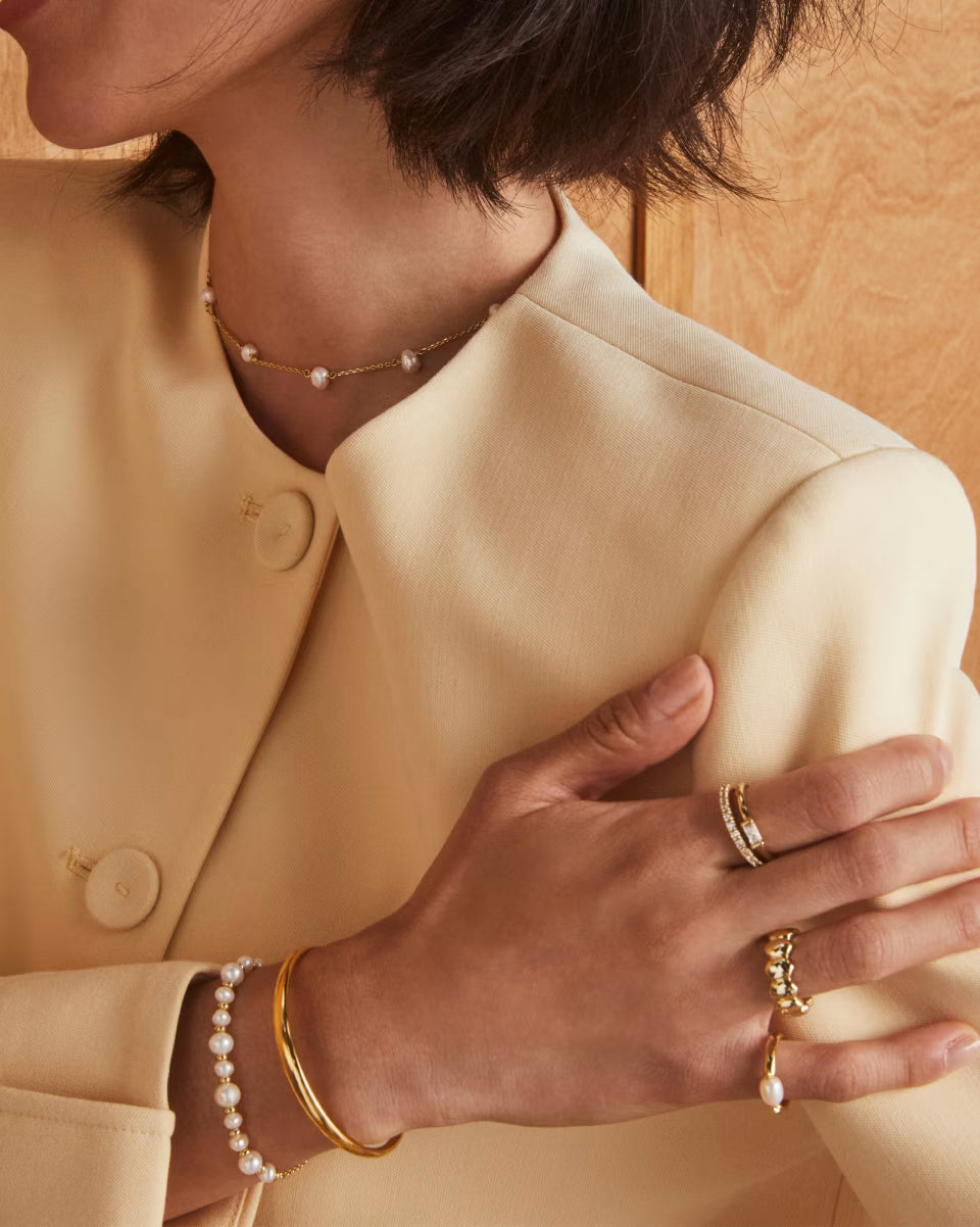 Jovie Gold Beaded Delicate Chain Bracelet in Freshwater Cultured Pearl