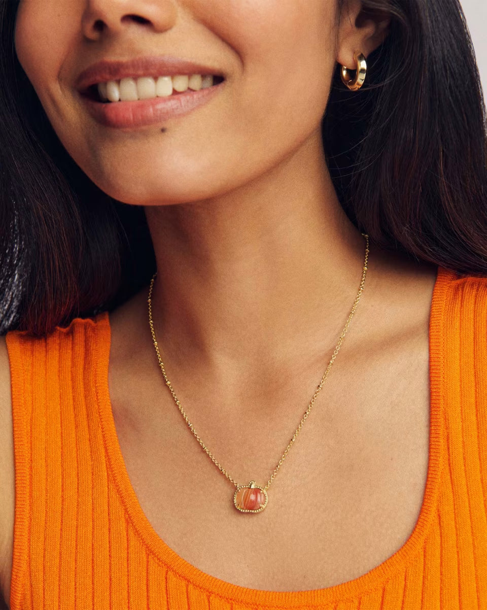Pumpkin Silver Short Pendant Necklace