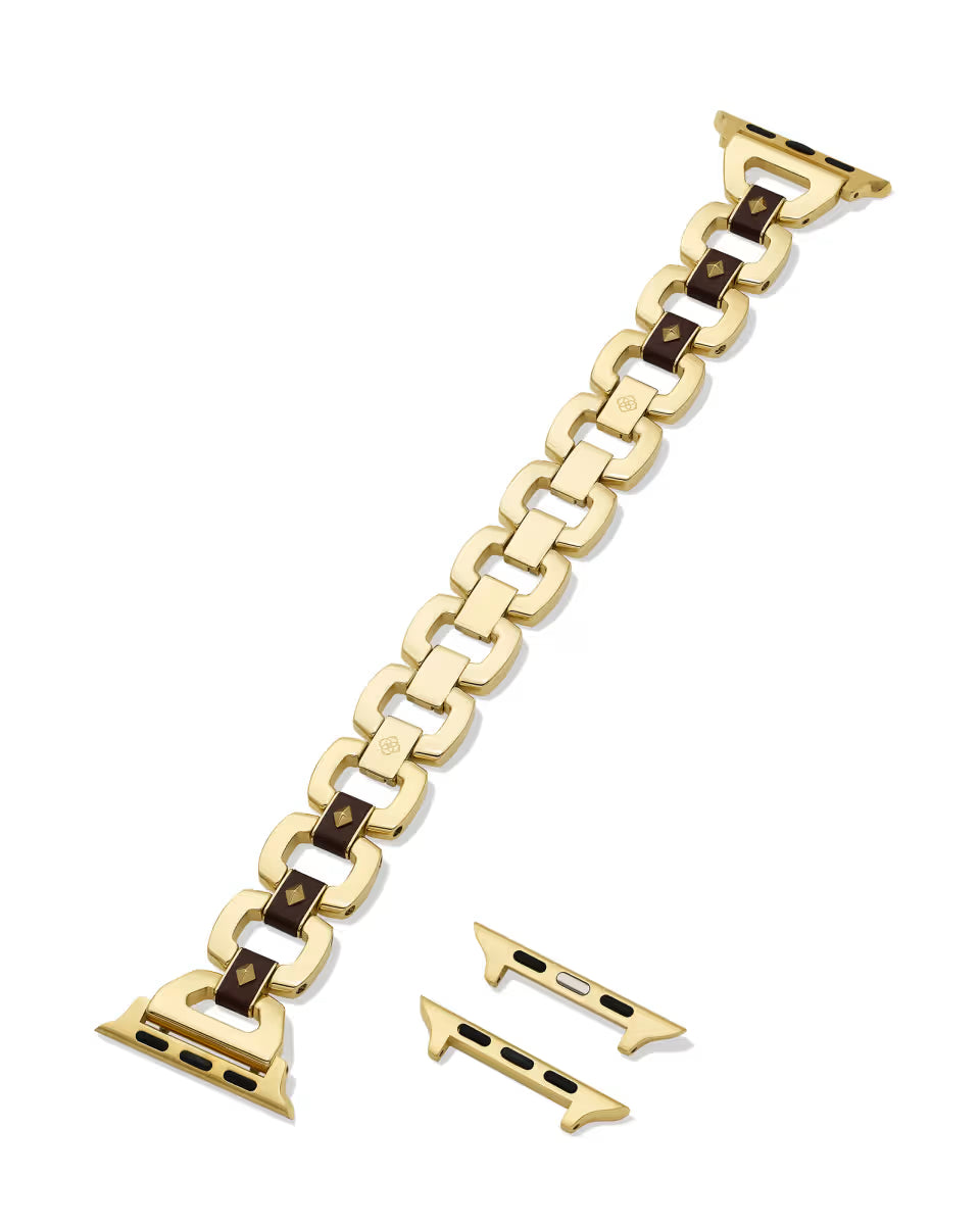 Nora Gold Tone Stainless Steel Leather Wrapped Watch Band