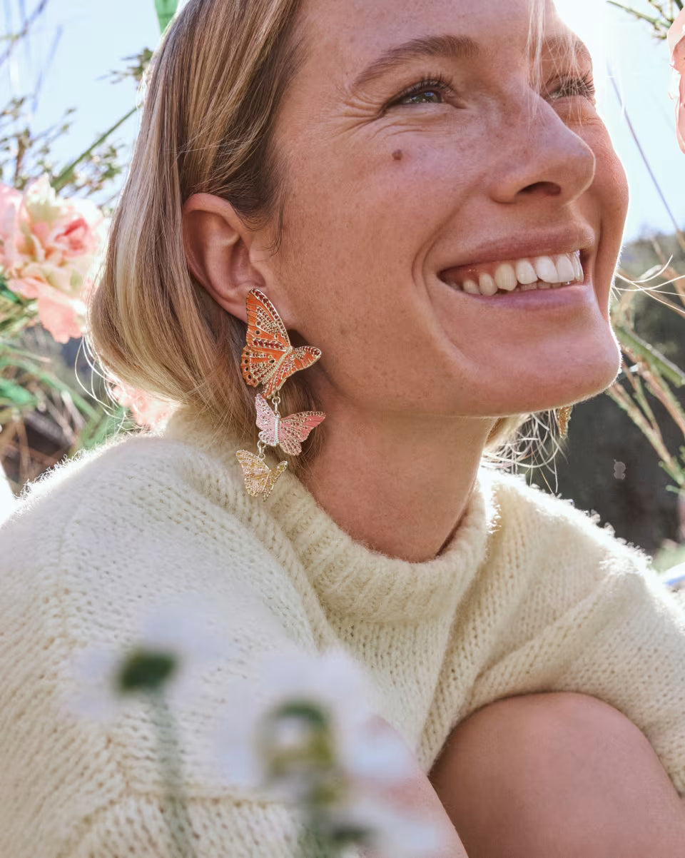 Cailey Enamel Butterfly Gold Convertible Statement Earrings