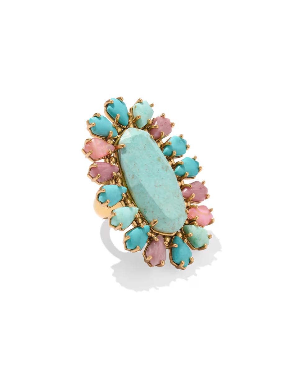 Flynn Vintage Silver Cocktail Ring in Sea Green Chrysocolla