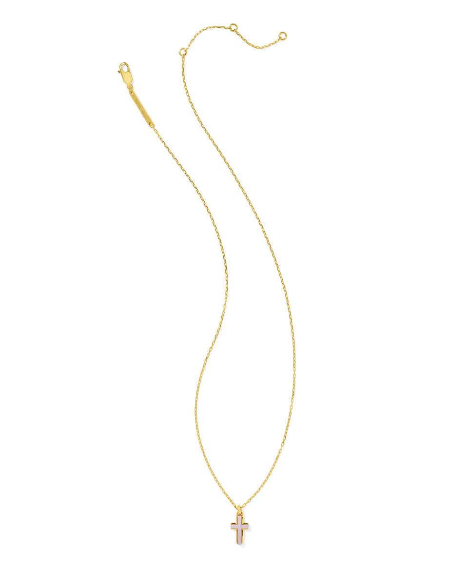 Cross 18k Gold Vermeil Stone Pendant Necklace in Blush Ivory Mother-of-Pearl