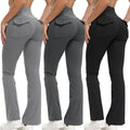 3PCS Women’s Flared Leggings with Pockets – Butt-Lifting Yoga & Workout Pants, Stretchy Activewear, Grey Streetwear Fitness Pants