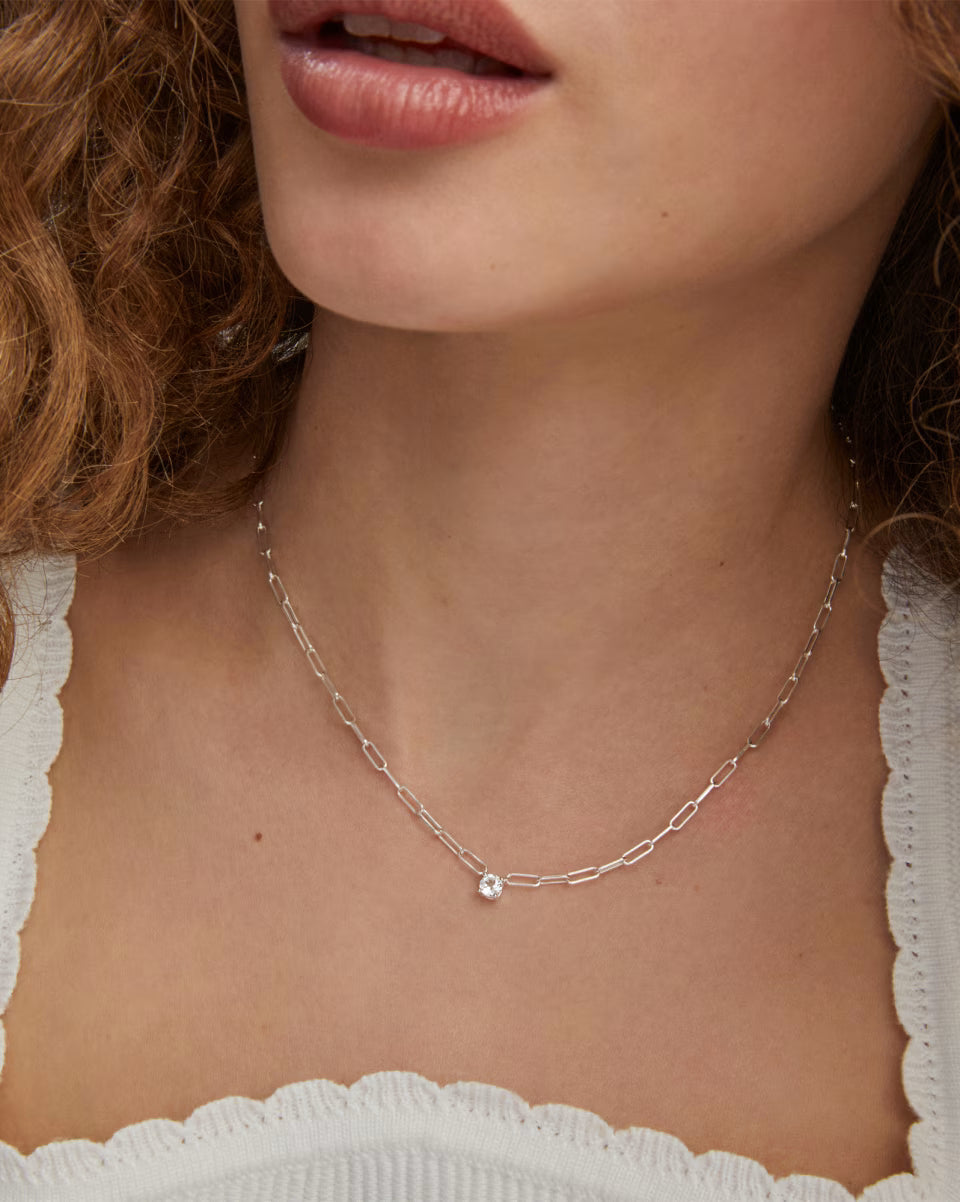 Virginia 18k Gold Vermeil Paperclip Necklace in White Topaz