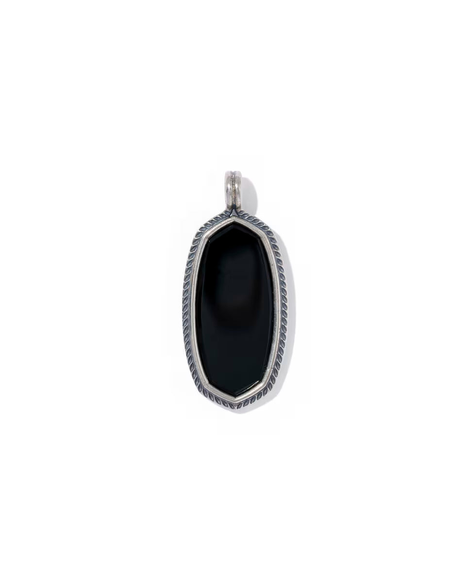 Etch Frame Oxidized Sterling Silver Stone Charm