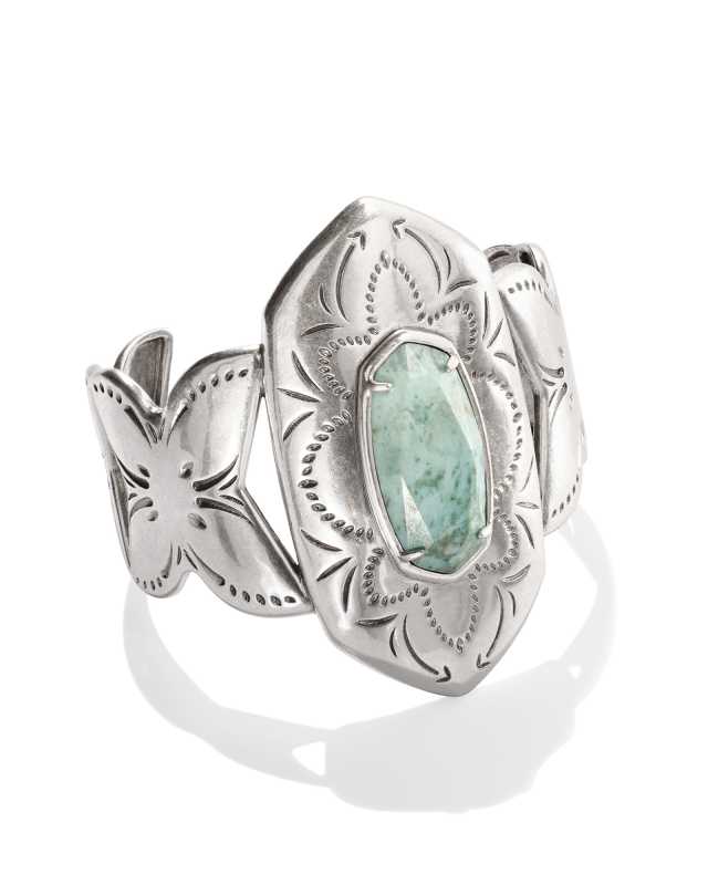 Keziah Vintage Gold Cuff Bracelet in Variegated Dark Teal Magnesite
