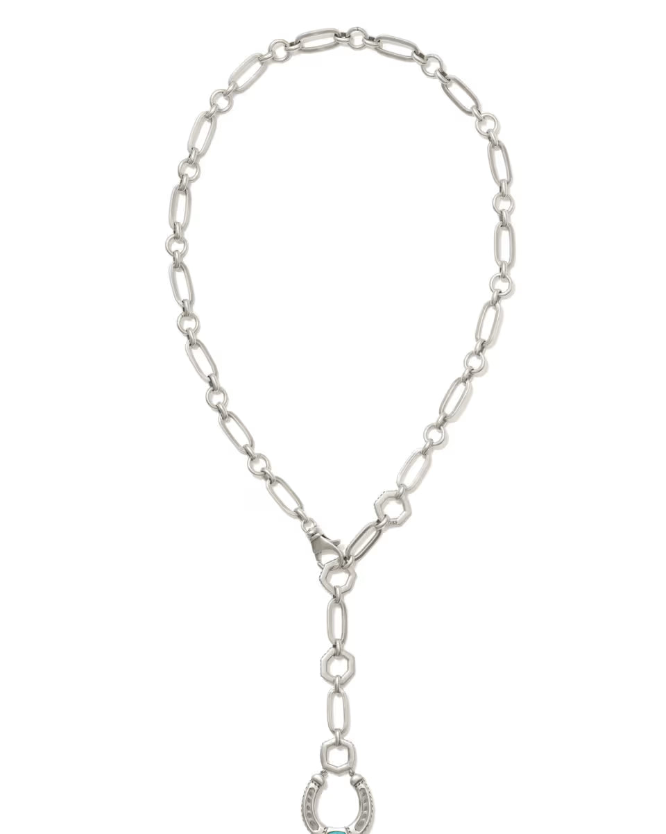 Noble Vintage Gold Horseshoe Y Necklace in Variegated Dark Teal Magnesite