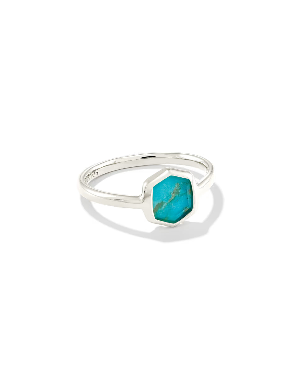 Davis Sterling Silver Small Stone Band Ring in Turquoise
