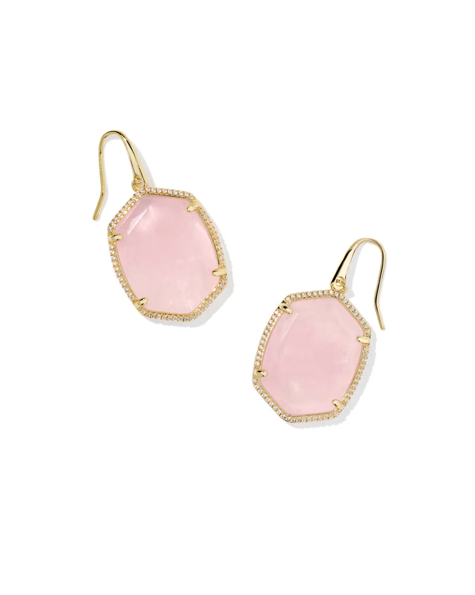 Daphne Gold Pave Frame Drop Earrings