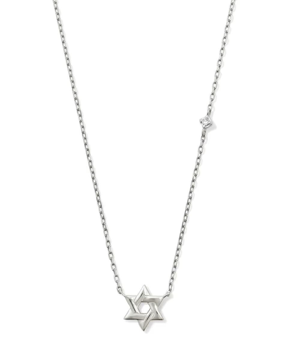 Tiny Star of David 14k Yellow Gold Pendant Necklace in White Diamond