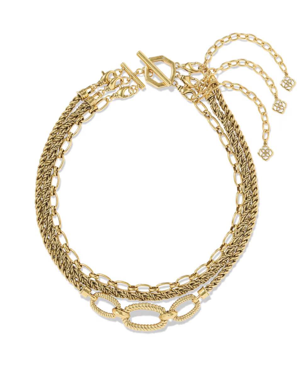 Sandy Gold Multi Strand Chain Necklace
