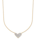 Large Heart 14k Yellow Gold Pendant Necklace in White Diamond