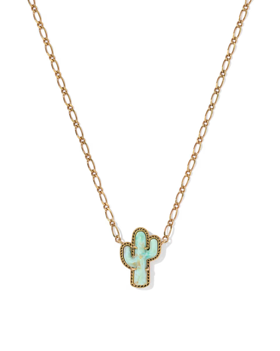 Tiny Cactus Vintage Gold Short Pendant Necklace
