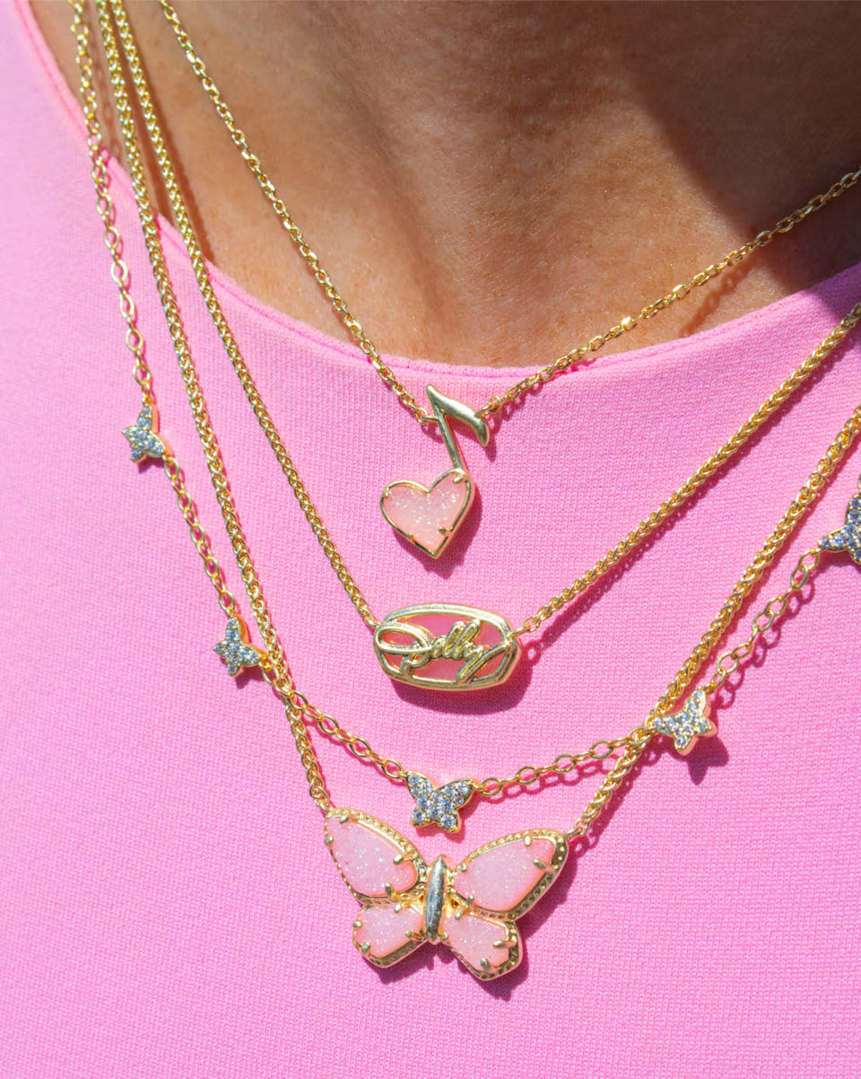 Dolly Parton x Kendra Scott Gold Elisa Convertible Butterfly Multi Strand Necklace in Light Pink Drusy