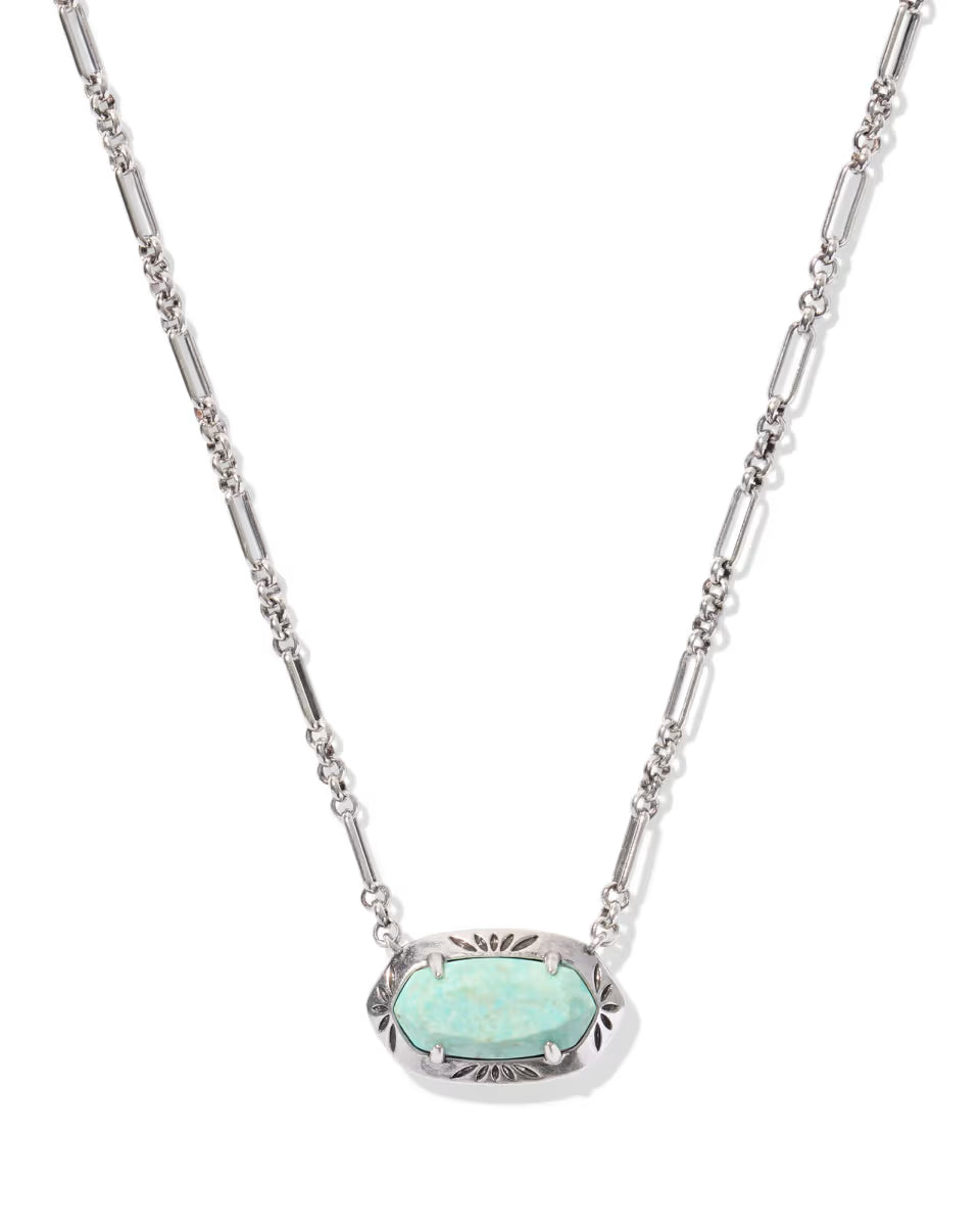 Elisa Vintage Silver Etch Frame Short Pendant Necklace in Variegated Turquoise Magnesite