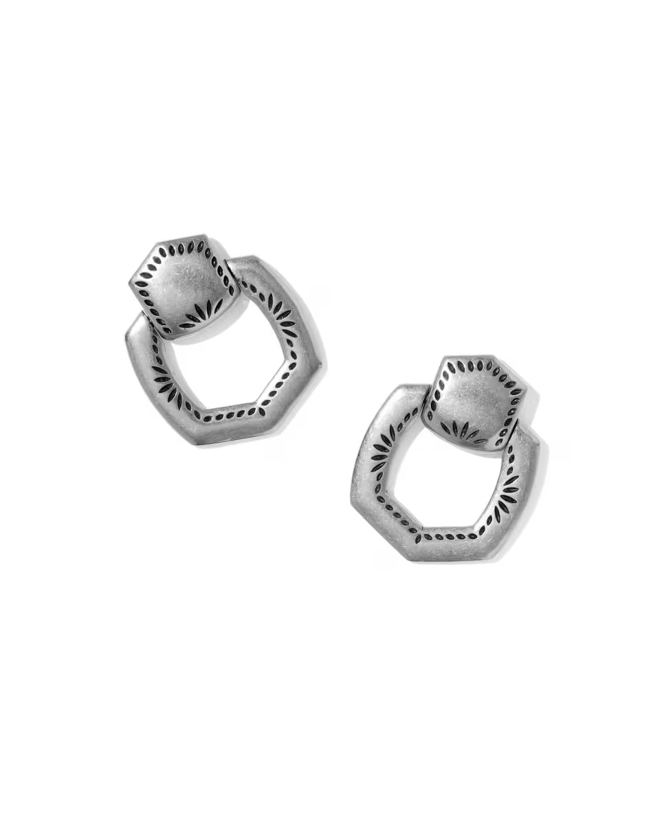 Keziah Etch Vintage Gold Open Frame Earrings
