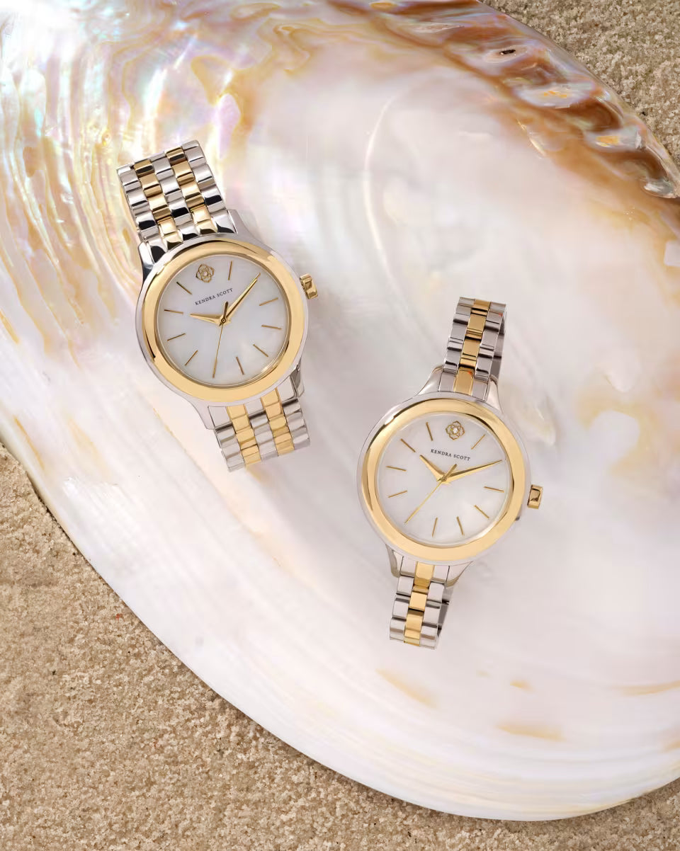 Alex Gold Tone Stainless Steel 35mm Narrow Watch in Ivory Mother-of-Pearl