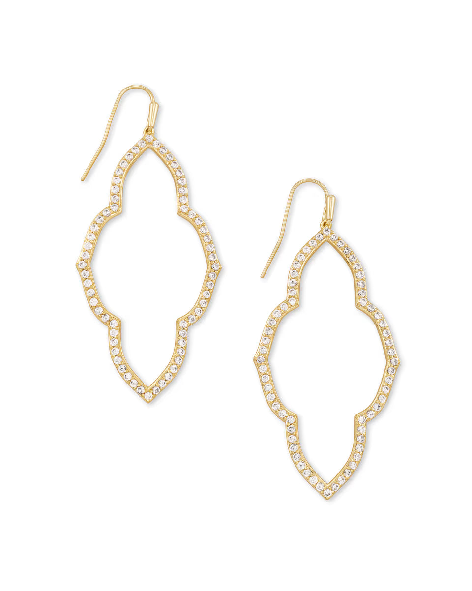 Abbie Silver Open Frame Earrings in White Crystal
