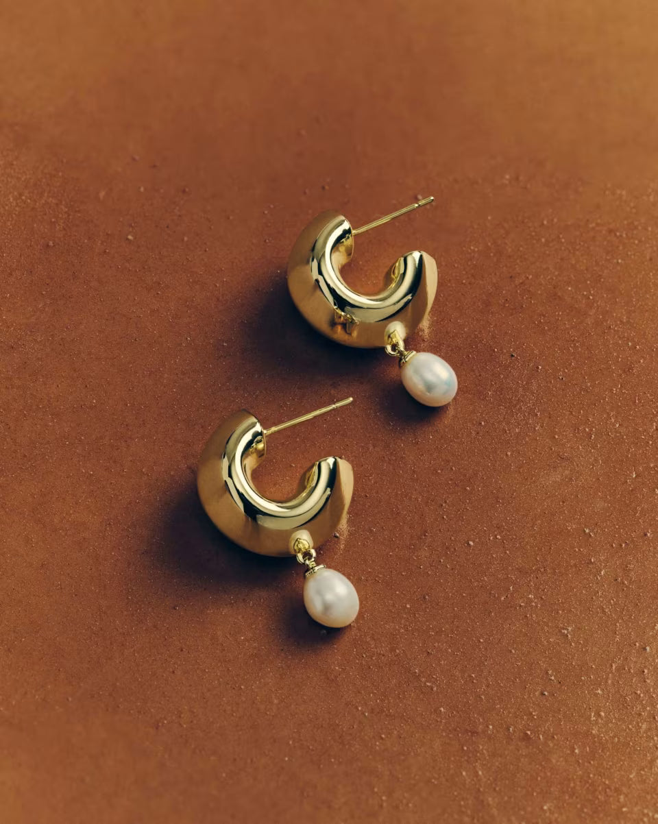 Oakland Pearl Gold Huggie Earrings
