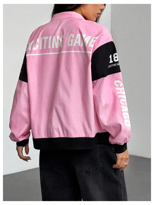 Spring Bomber Jacket Long Sleeve Zip Up Racing Jackets Color Block Y2k Outerwear Vintage Streetwear