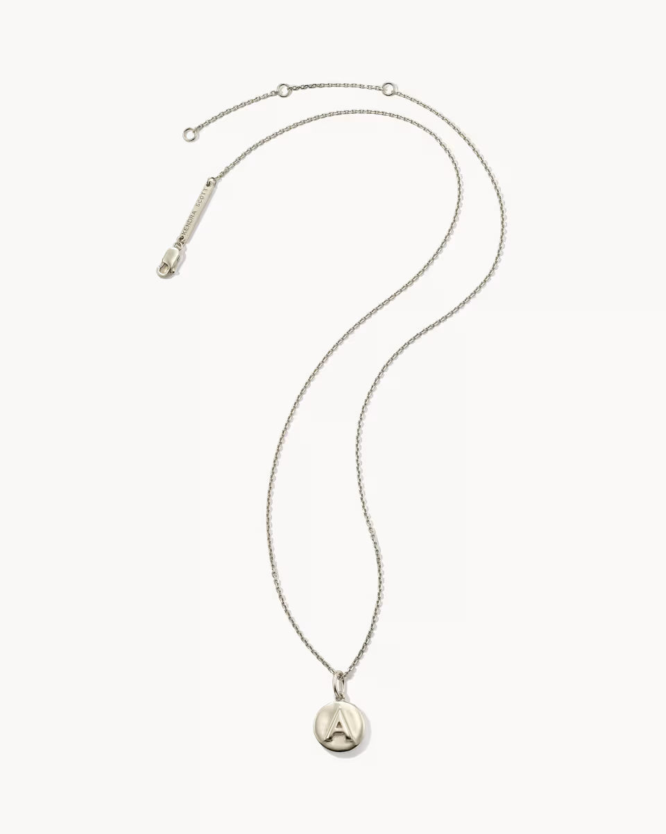 Letter A Coin Pendant Necklace in Oxidized Sterling Silver