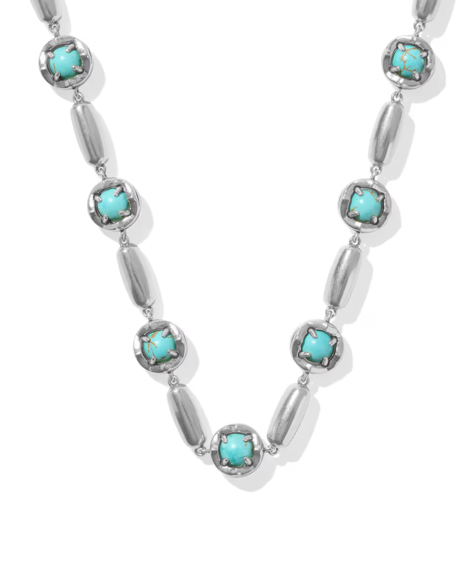 Ida Vintage Silver Long Strand Necklace in Sea Green Chrysocolla